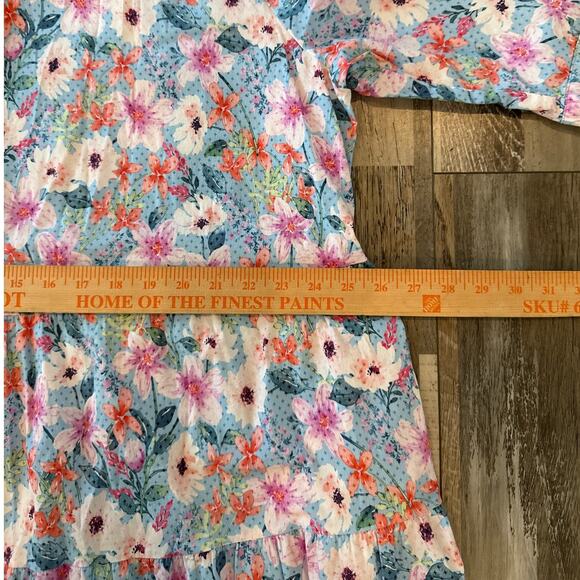 Ulla Popken Von Landen Dot Floral Print A-Line Dress Sz 20 Collared 3/4 Sleeves - Picture 11 of 12